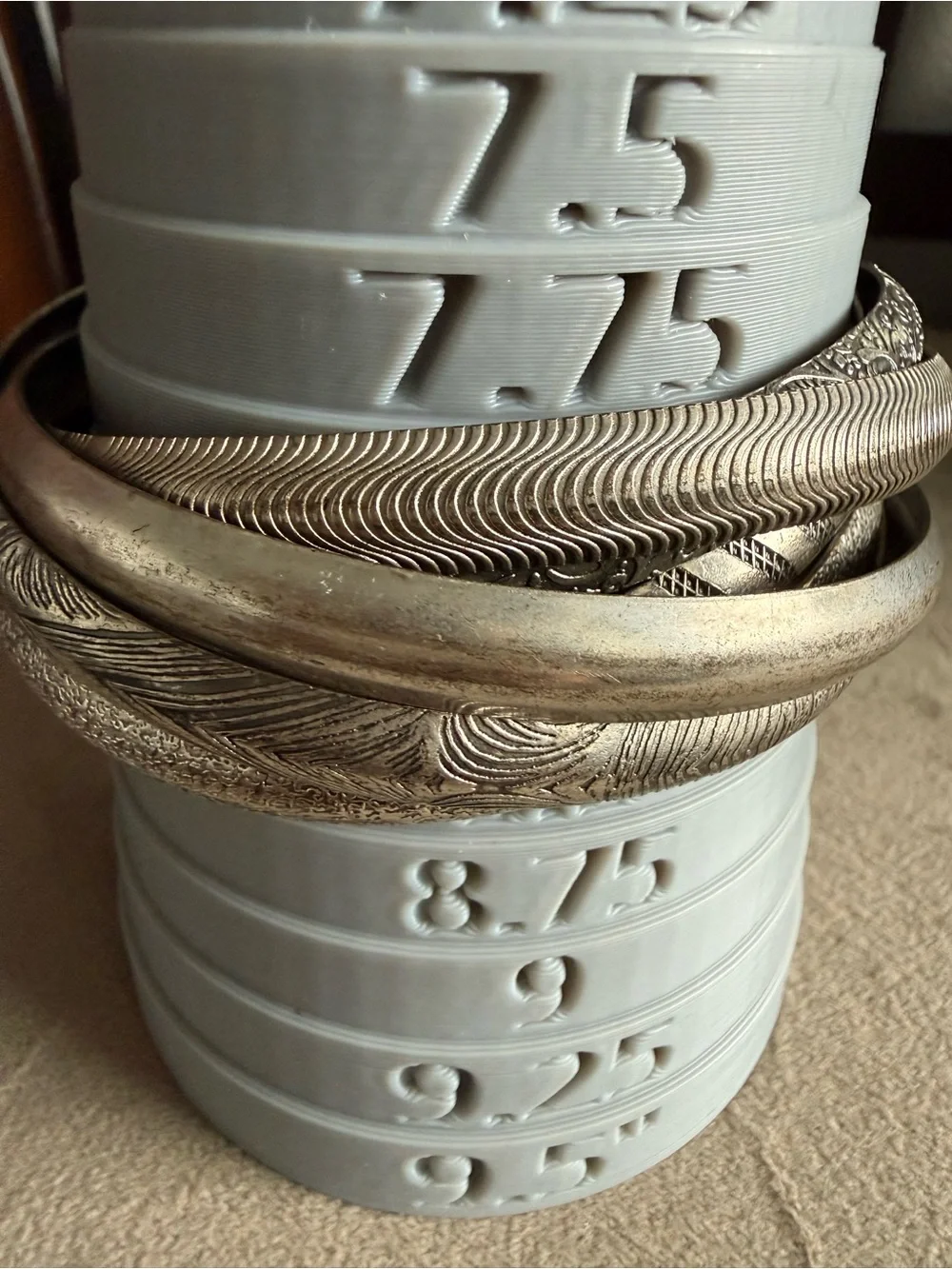 Silver Tone Textured Bangle Bracelet Set - Women Jewelry Bracelets